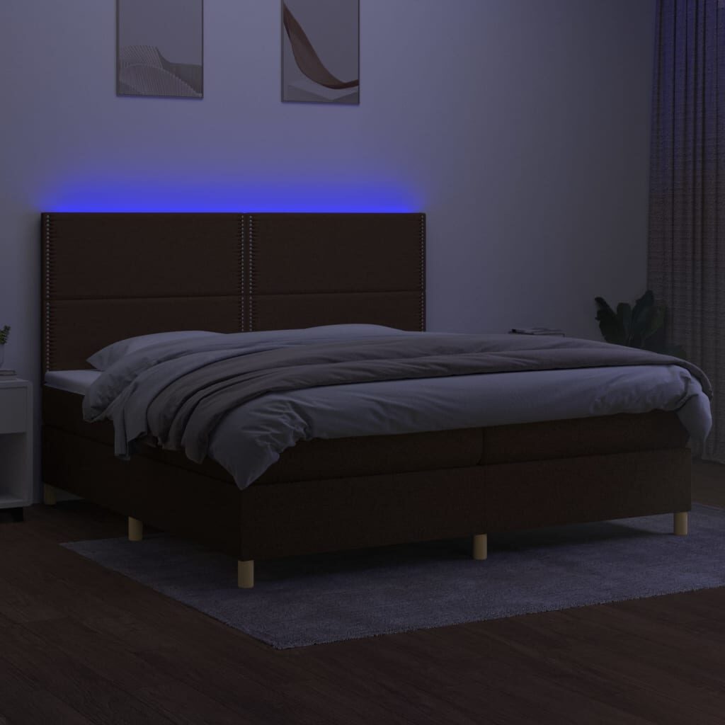 Κρεβάτι Boxspring με Στρώμα & LED Σκ.Καφέ 200x200εκ. Υφασμάτινο