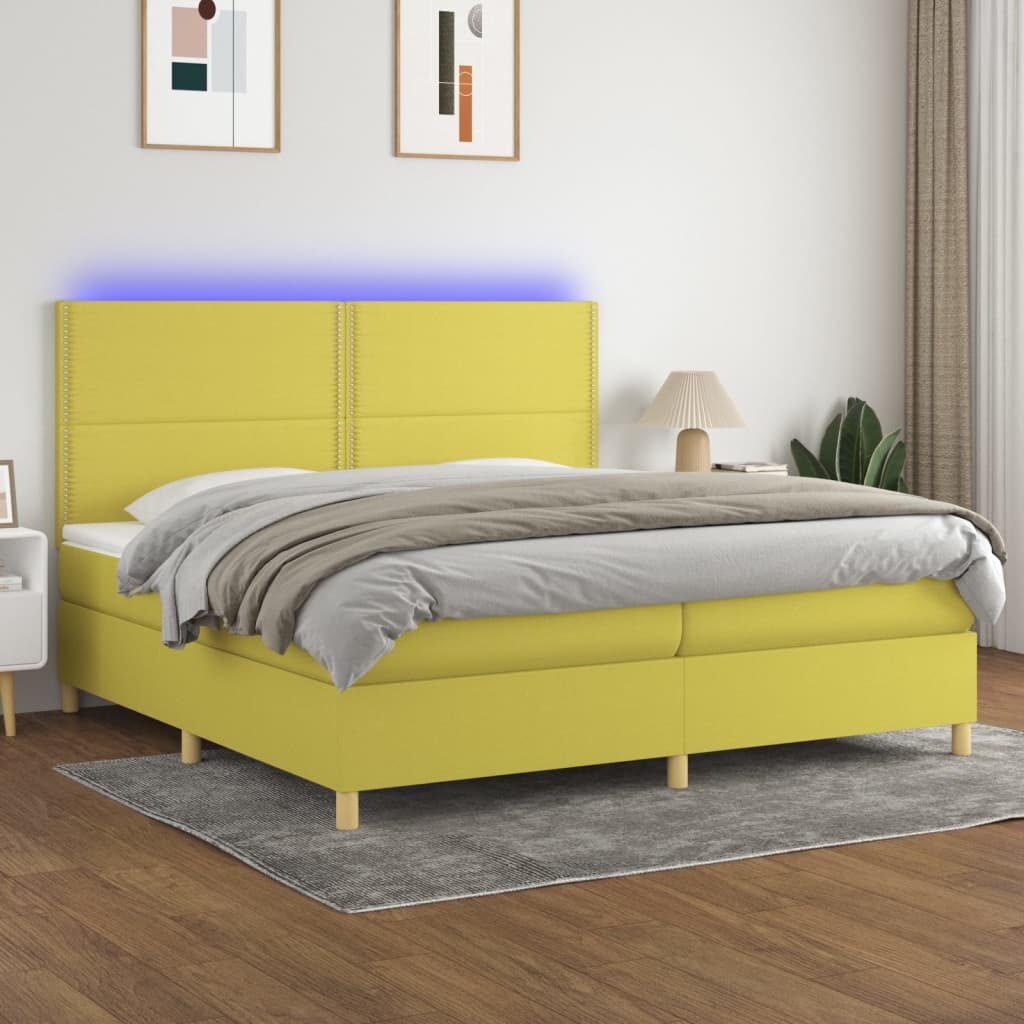 Κρεβάτι Boxspring με Στρώμα & LED Πράσινο 200x200 εκ Υφασμάτινο