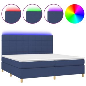 Κρεβάτι Boxspring με Στρώμα & LED Μπλε 200x200 εκ. Υφασμάτινο