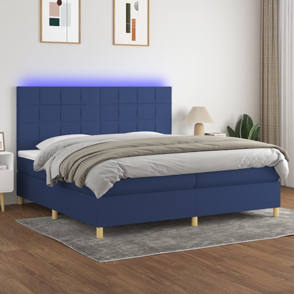 Κρεβάτι Boxspring με Στρώμα & LED Μπλε 200x200 εκ. Υφασμάτινο