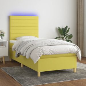 Κρεβάτι Boxspring με Στρώμα & LED Πράσινο 90x190 εκ. Υφασμάτινο