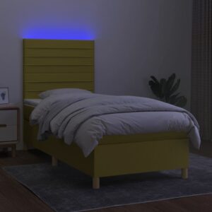 Κρεβάτι Boxspring με Στρώμα & LED Πράσινο 90x200 εκ. Υφασμάτινο