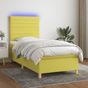 Κρεβάτι Boxspring με Στρώμα & LED Πράσινο 90x200 εκ. Υφασμάτινο