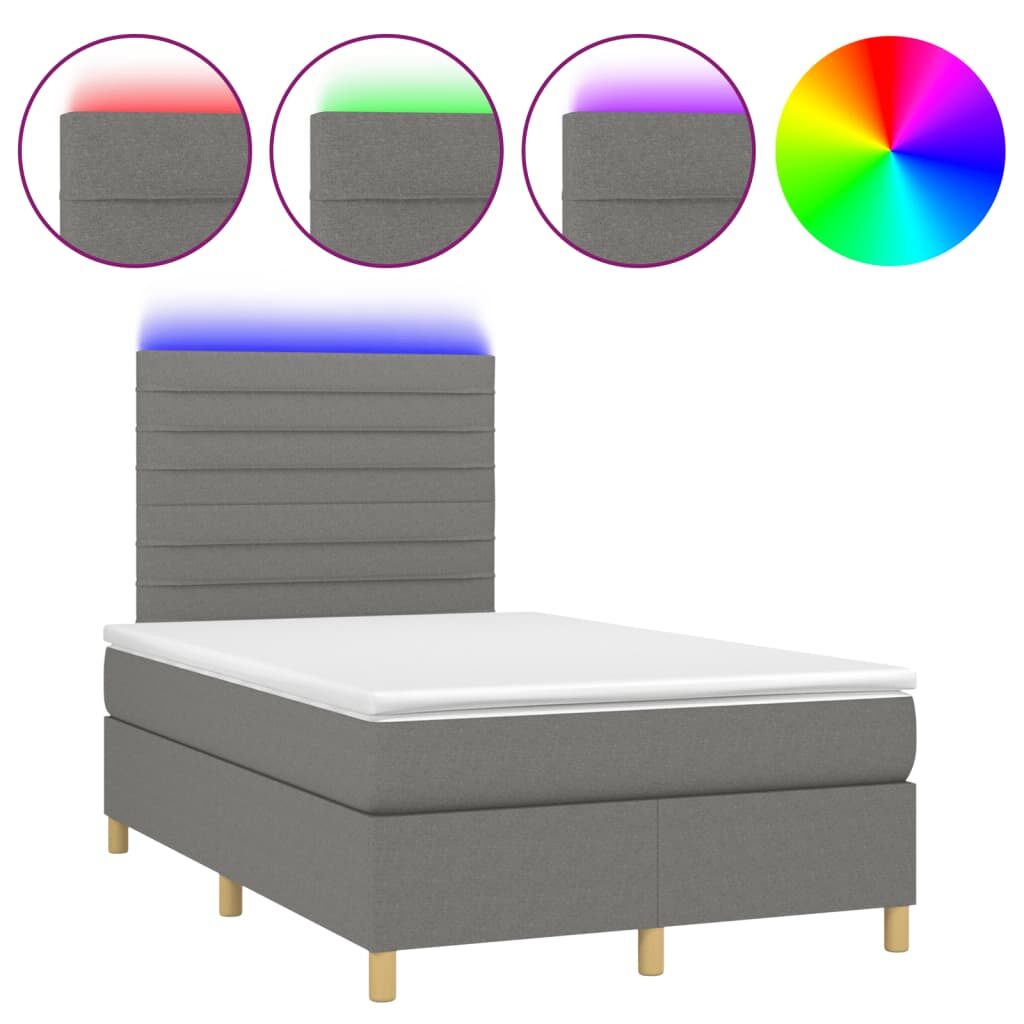 Κρεβάτι Boxspring με Στρώμα & LED Σκ.Γκρι 120x200 εκ Υφασμάτινο