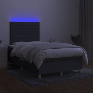 Κρεβάτι Boxspring με Στρώμα & LED Σκ.Γκρι 120x200 εκ Υφασμάτινο