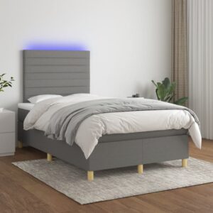 Κρεβάτι Boxspring με Στρώμα & LED Σκ.Γκρι 120x200 εκ Υφασμάτινο