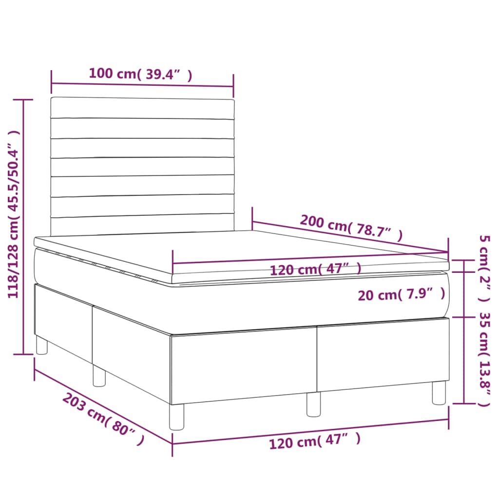 Κρεβάτι Boxspring με Στρώμα & LED Σκ.Γκρι 120x200 εκ Υφασμάτινο