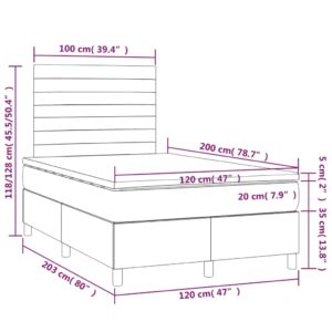 Κρεβάτι Boxspring με Στρώμα & LED Σκ.Γκρι 120x200 εκ Υφασμάτινο