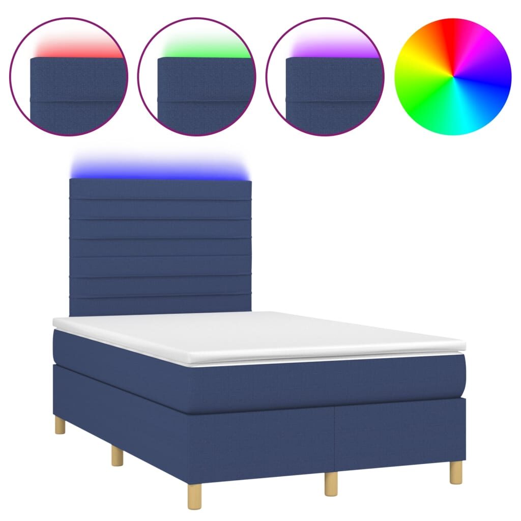 Κρεβάτι Boxspring με Στρώμα & LED Μπλε 120x200 εκ. Υφασμάτινο