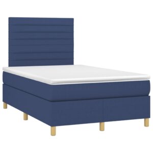 Κρεβάτι Boxspring με Στρώμα & LED Μπλε 120x200 εκ. Υφασμάτινο