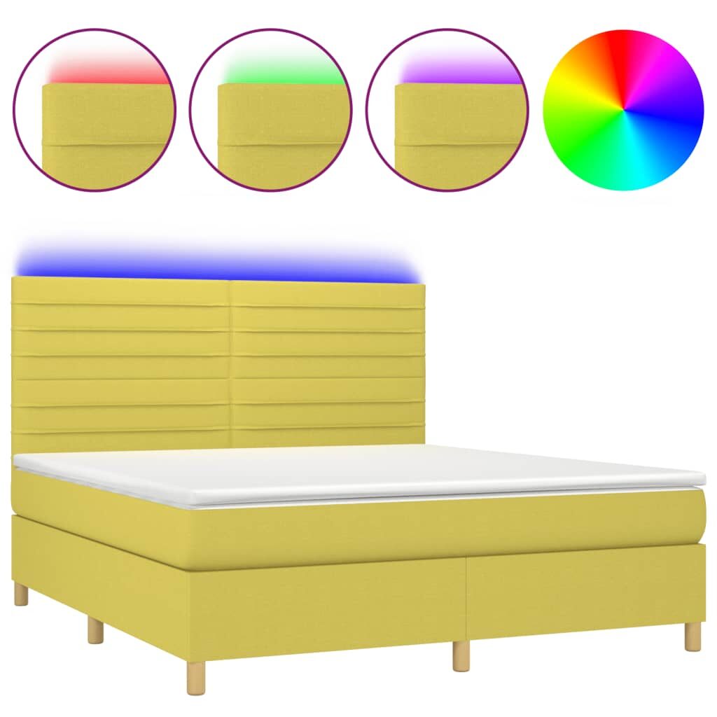 Κρεβάτι Boxspring με Στρώμα & LED Πράσινο 160x200 εκ Υφασμάτινο