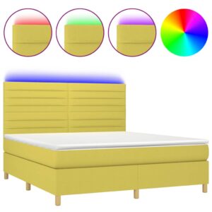 Κρεβάτι Boxspring με Στρώμα & LED Πράσινο 160x200 εκ Υφασμάτινο