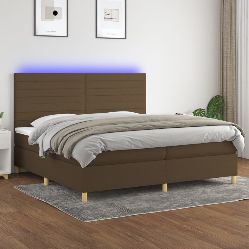 Κρεβάτι Boxspring με Στρώμα & LED Σκ.Καφέ 200x200εκ. Υφασμάτινο