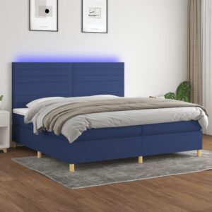 Κρεβάτι Boxspring με Στρώμα & LED Μπλε 200x200 εκ. Υφασμάτινο