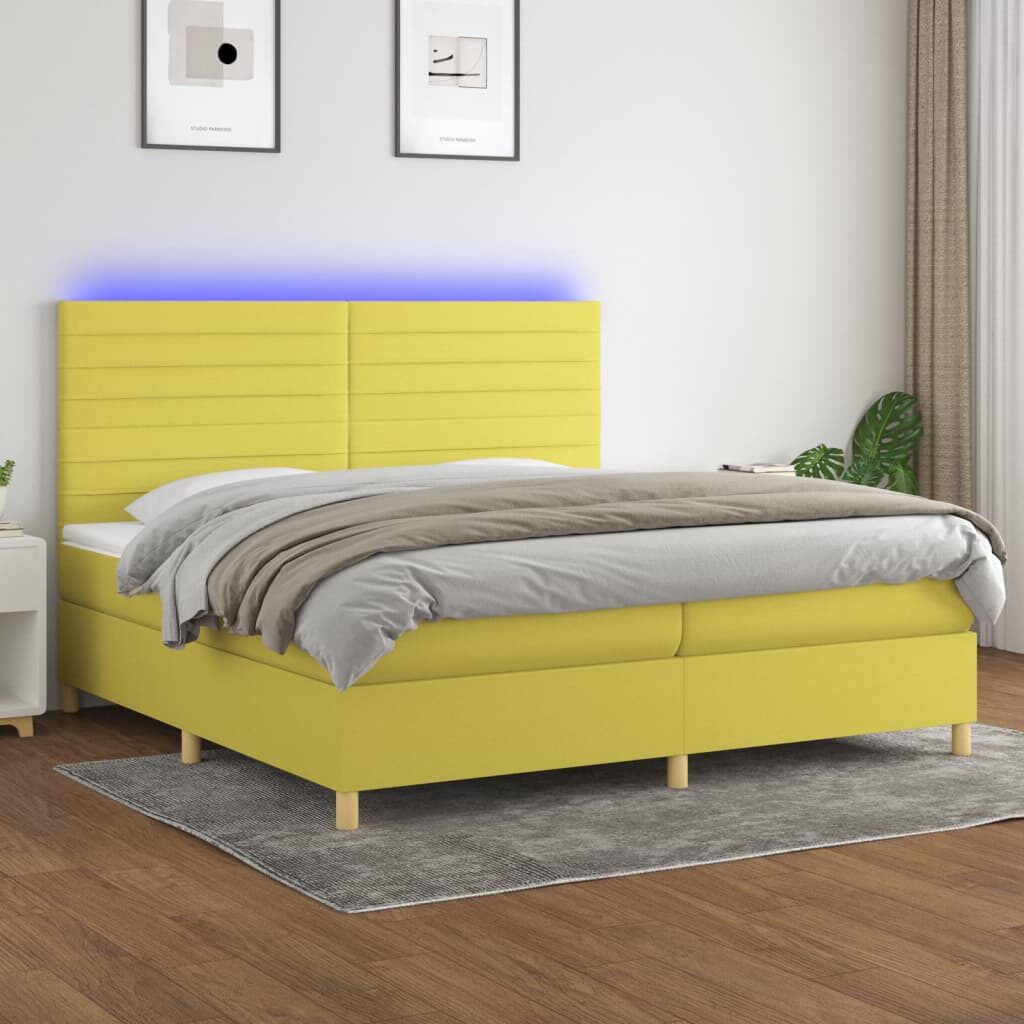 Κρεβάτι Boxspring με Στρώμα & LED Πράσινο 200x200 εκ Υφασμάτινο