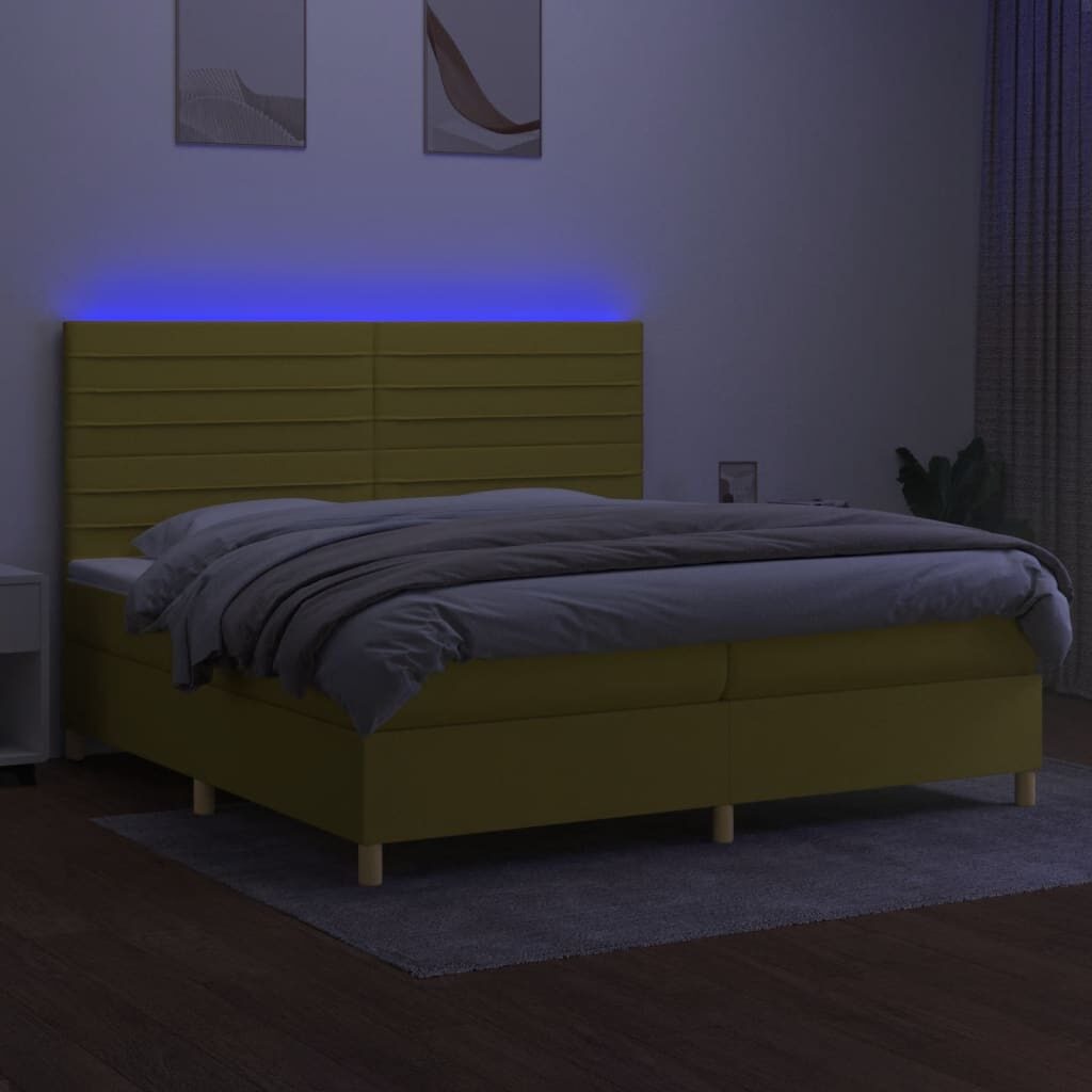 Κρεβάτι Boxspring με Στρώμα & LED Πράσινο 200x200 εκ Υφασμάτινο