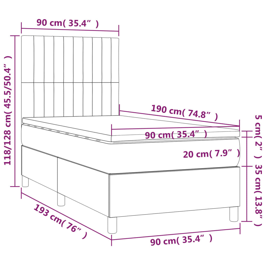 Κρεβάτι Boxspring με Στρώμα & LED Πράσινο 90x190 εκ. Υφασμάτινο