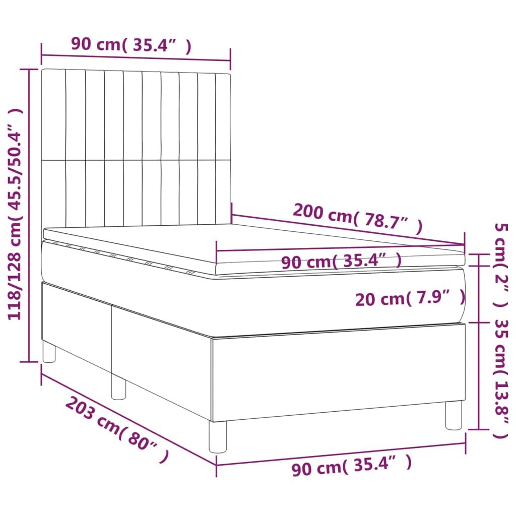 Κρεβάτι Boxspring με Στρώμα & LED Πράσινο 90x200 εκ. Υφασμάτινο