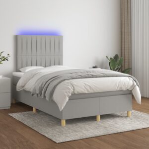 Κρεβάτι Boxspring με Στρώμα & LED Αν.Γκρι 120x200 εκ Υφασμάτινο