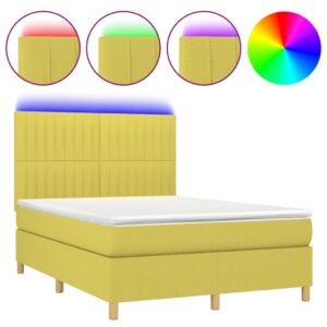 Κρεβάτι Boxspring με Στρώμα & LED Πράσινο 140x200 εκ Υφασμάτινο