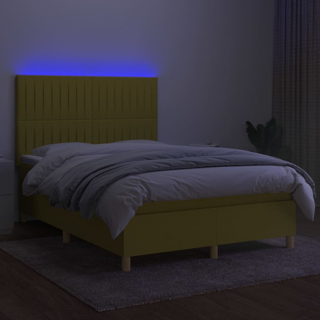 Κρεβάτι Boxspring με Στρώμα & LED Πράσινο 140x200 εκ Υφασμάτινο