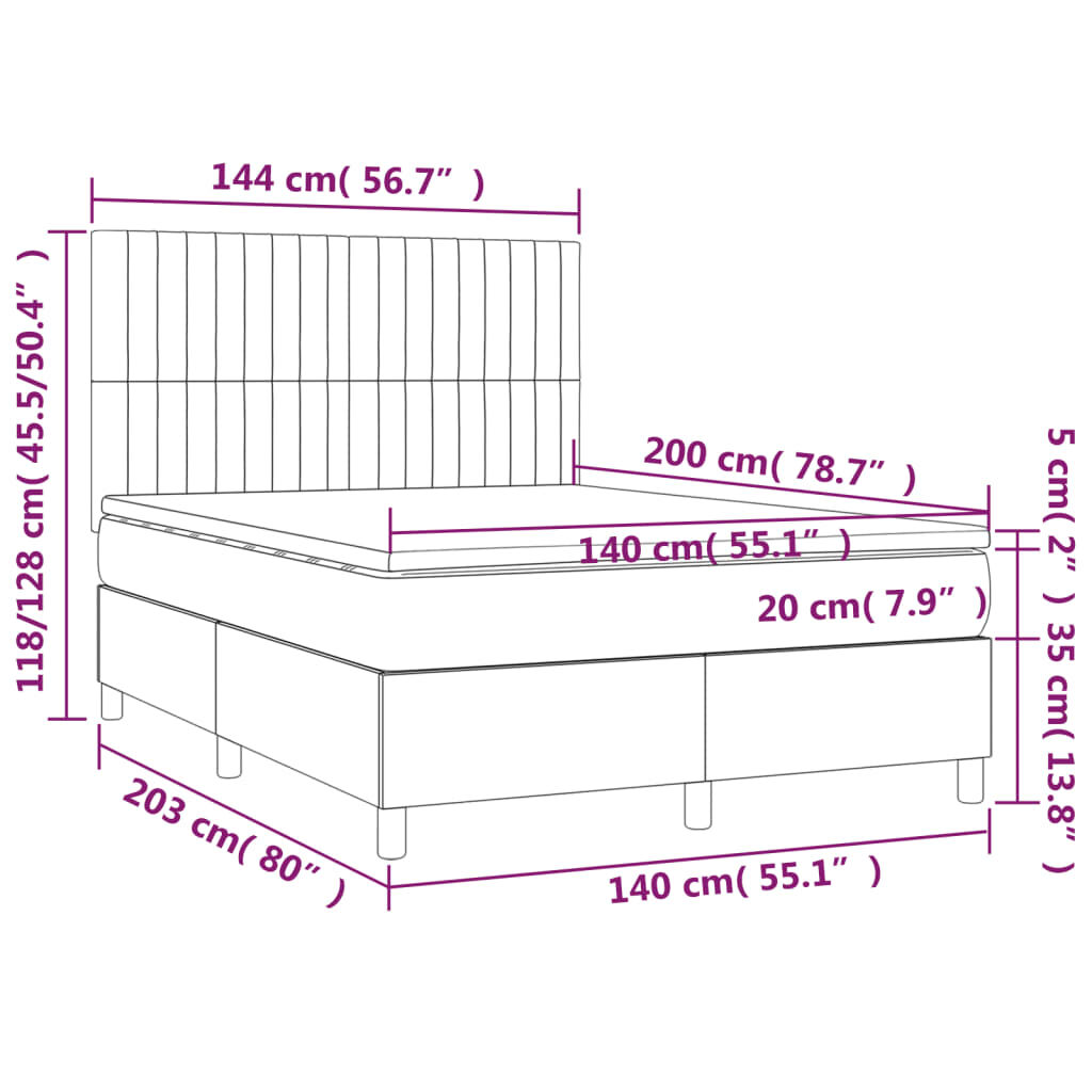 Κρεβάτι Boxspring με Στρώμα & LED Πράσινο 140x200 εκ Υφασμάτινο