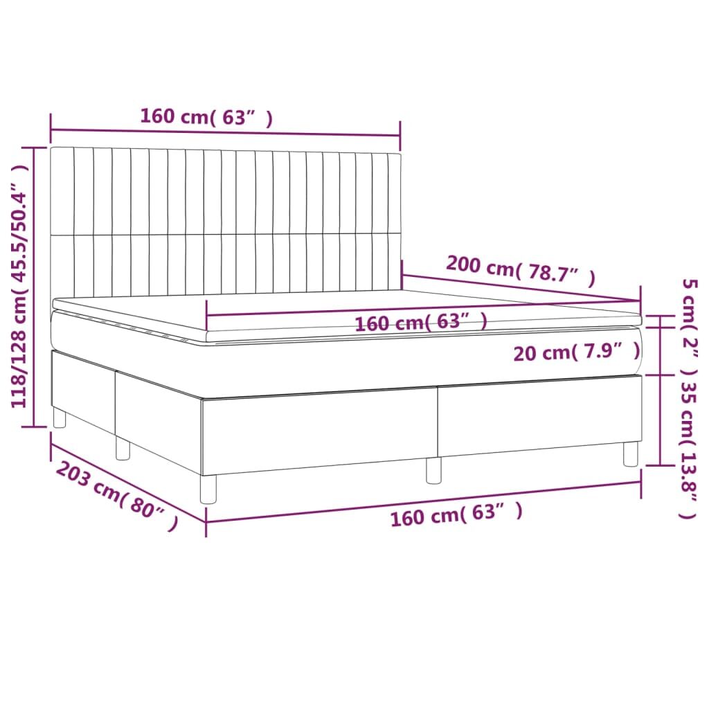 Κρεβάτι Boxspring με Στρώμα & LED Σκ.Καφέ 160x200εκ. Υφασμάτινο