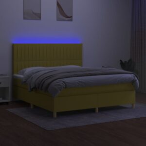 Κρεβάτι Boxspring με Στρώμα & LED Πράσινο 180x200 εκ Υφασμάτινο