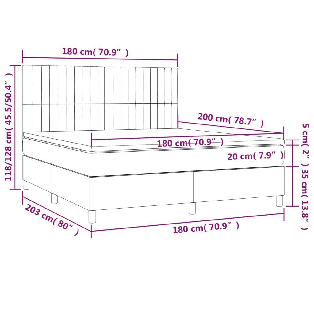 Κρεβάτι Boxspring με Στρώμα & LED Πράσινο 180x200 εκ Υφασμάτινο