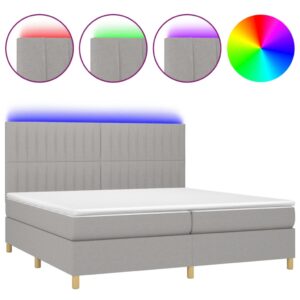 Κρεβάτι Boxspring με Στρώμα & LED Αν.Γκρι 200x200εκ. Υφασμάτινο