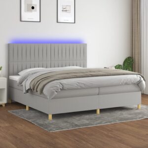 Κρεβάτι Boxspring με Στρώμα & LED Αν.Γκρι 200x200εκ. Υφασμάτινο