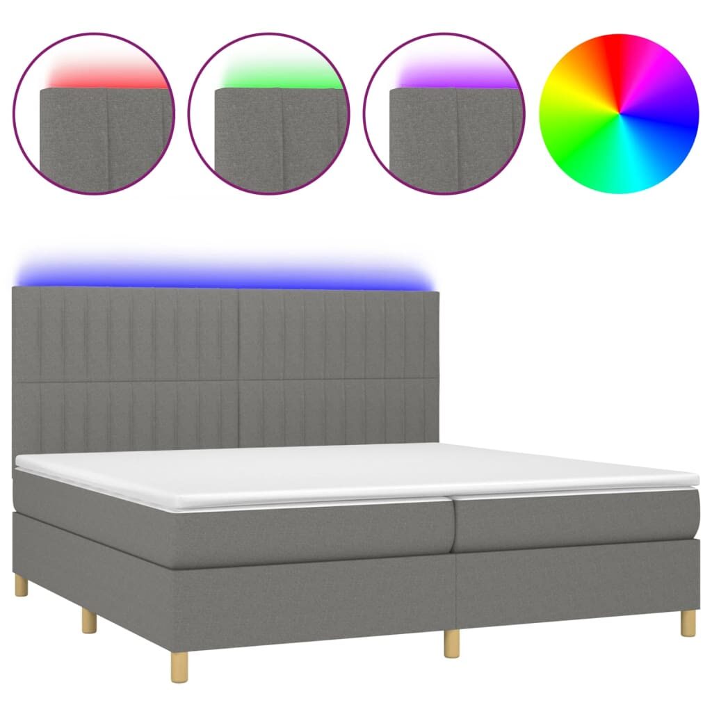 Κρεβάτι Boxspring με Στρώμα & LED Σκ.Γκρι 200x200εκ. Υφασμάτινο