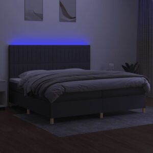 Κρεβάτι Boxspring με Στρώμα & LED Σκ.Γκρι 200x200εκ. Υφασμάτινο