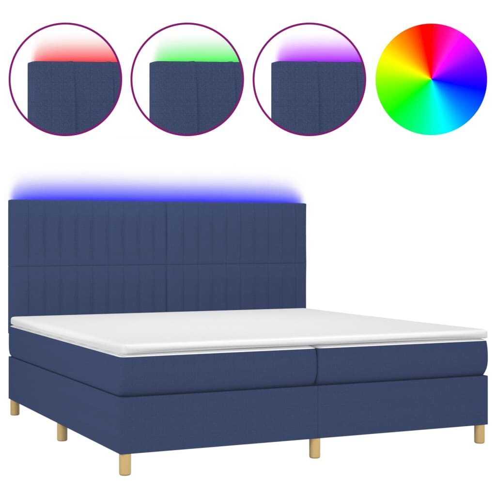 Κρεβάτι Boxspring με Στρώμα & LED Μπλε 200x200 εκ. Υφασμάτινο