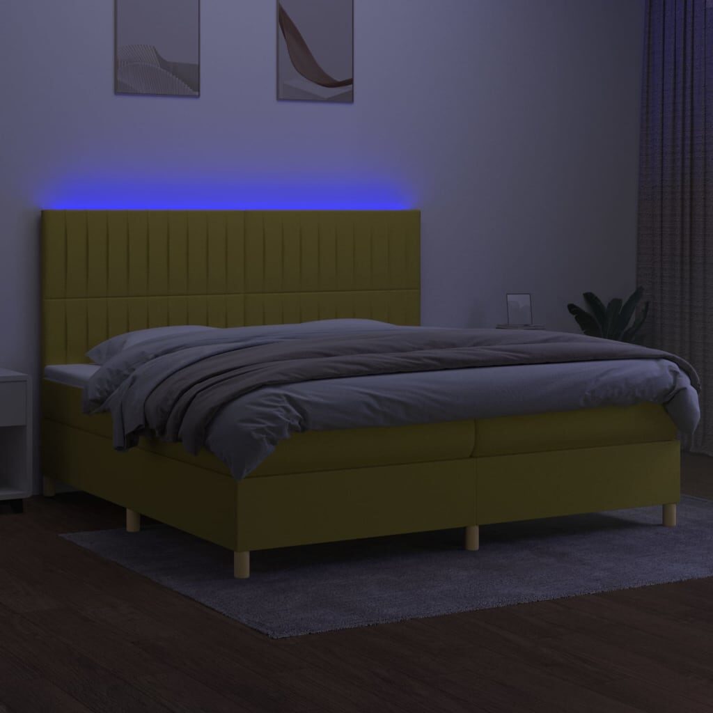 Κρεβάτι Boxspring με Στρώμα & LED Πράσινο 200x200 εκ Υφασμάτινο