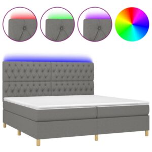 Κρεβάτι Boxspring με Στρώμα & LED Σκ.Γκρι 200x200εκ. Υφασμάτινο