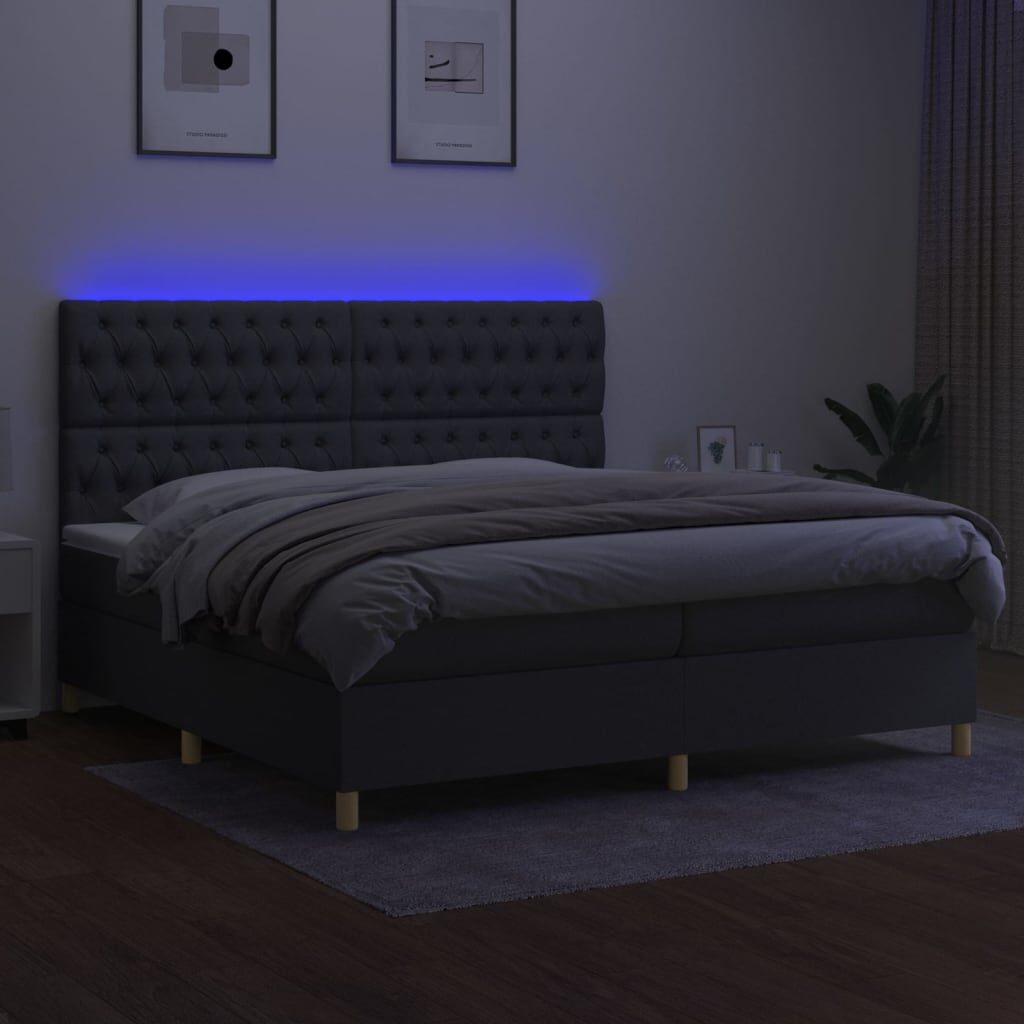 Κρεβάτι Boxspring με Στρώμα & LED Σκ.Γκρι 200x200εκ. Υφασμάτινο