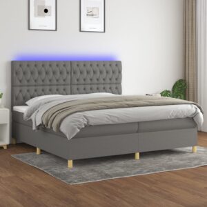 Κρεβάτι Boxspring με Στρώμα & LED Σκ.Γκρι 200x200εκ. Υφασμάτινο