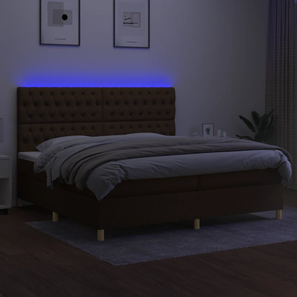 Κρεβάτι Boxspring με Στρώμα & LED Σκ.Καφέ 200x200εκ. Υφασμάτινο