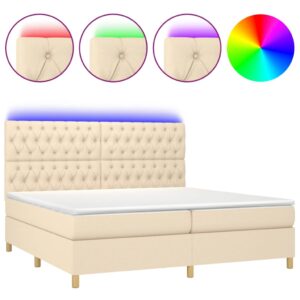 Κρεβάτι Boxspring με Στρώμα & LED Κρεμ 200x200 εκ. Υφασμάτινο