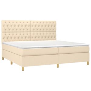 Κρεβάτι Boxspring με Στρώμα & LED Κρεμ 200x200 εκ. Υφασμάτινο