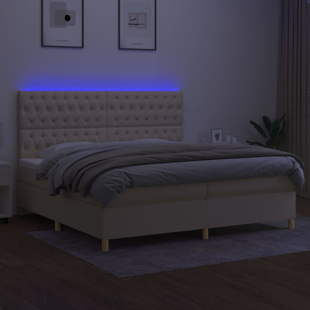 Κρεβάτι Boxspring με Στρώμα & LED Κρεμ 200x200 εκ. Υφασμάτινο