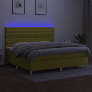 Κρεβάτι Boxspring με Στρώμα & LED Πράσινο 200x200 εκ Υφασμάτινο