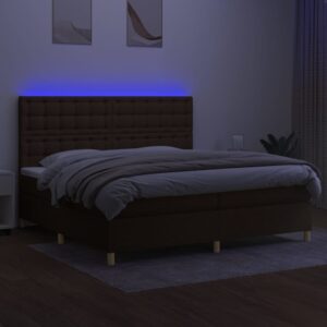 Κρεβάτι Boxspring με Στρώμα & LED Σκ.Καφέ 200x200εκ. Υφασμάτινο