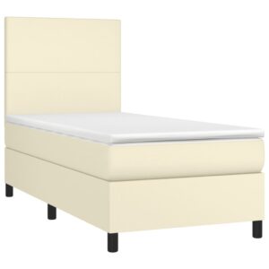 Κρεβάτι Boxspring με Στρώμα & LED Κρεμ 90x190 εκ. Συνθ. Δέρμα