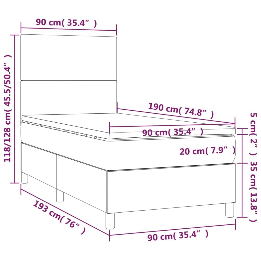 Κρεβάτι Boxspring με Στρώμα & LED Κρεμ 90x190 εκ. Συνθ. Δέρμα