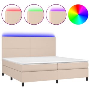 Κρεβάτι Boxspring Στρώμα&LED Καπουτσίνο 200x200 εκ. Συνθ. Δέρμα