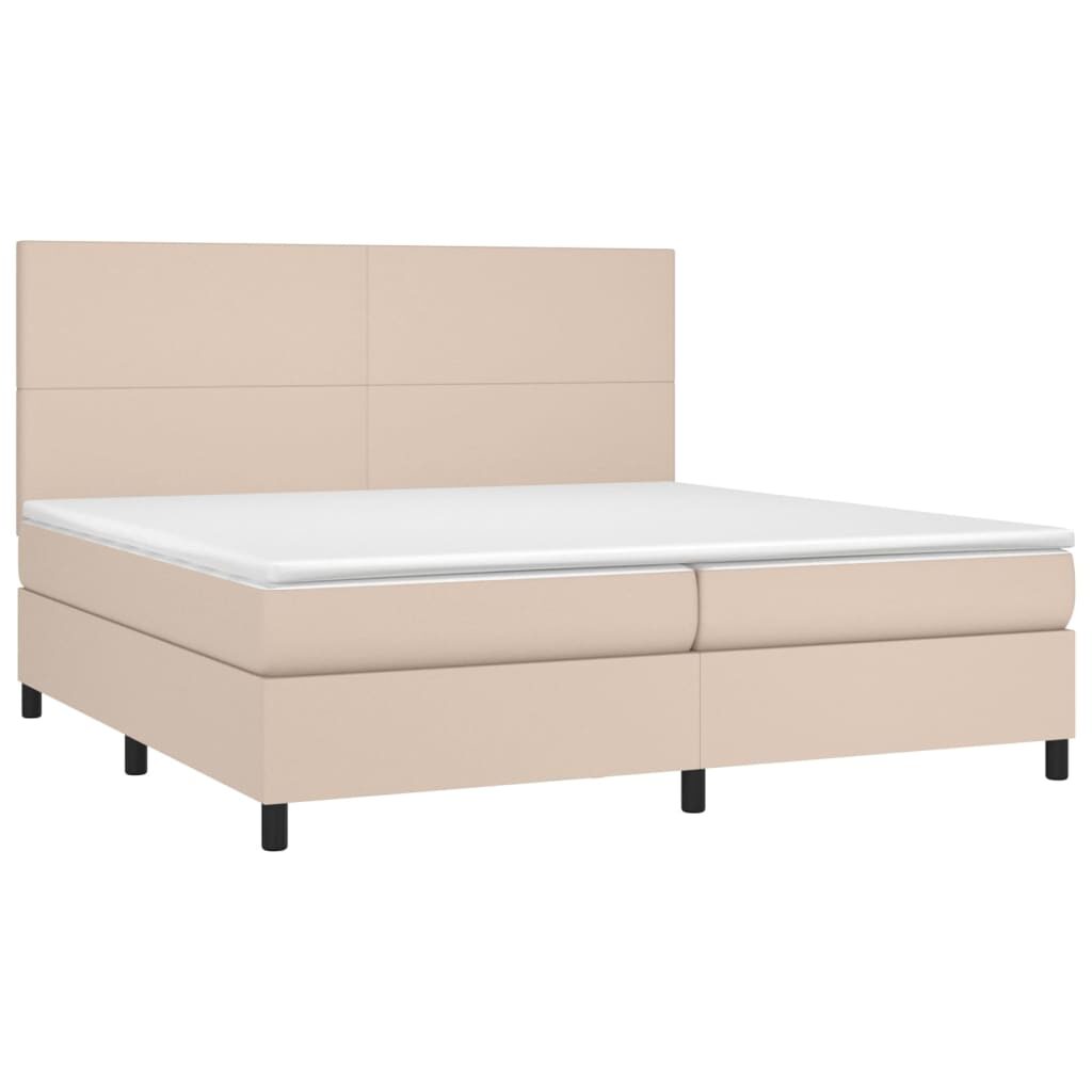 Κρεβάτι Boxspring Στρώμα&LED Καπουτσίνο 200x200 εκ. Συνθ. Δέρμα