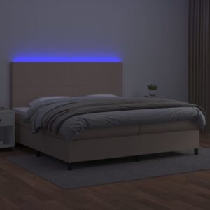 Κρεβάτι Boxspring Στρώμα&LED Καπουτσίνο 200x200 εκ. Συνθ. Δέρμα