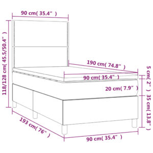 Κρεβάτι Boxspring Στρώμα&LED Καπουτσίνο 90x190 εκ. Συνθ. Δέρμα